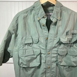 Bimini Bay Shirt Green Fisherman Gorpcore Short Sleeve Vented Utility Button Up